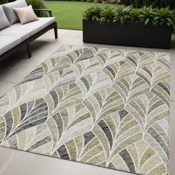 5' X 8' Taupe Ivory And Brown Geometric Washable Indoor Outdoor Area Rug