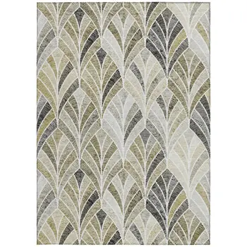 5' X 8' Taupe Ivory And Brown Geometric Washable Indoor Outdoor Area Rug