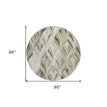 8' Taupe Ivory And Brown Round Geometric Washable Indoor Outdoor Area Rug