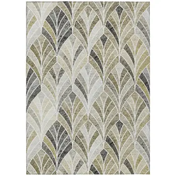 8' X 10' Taupe Ivory And Brown Geometric Washable Indoor Outdoor Area Rug