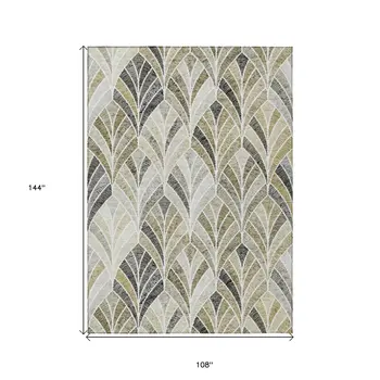 9' X 12' Taupe Ivory And Brown Geometric Washable Indoor Outdoor Area Rug