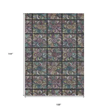 9' X 12' Black Purple And Teal Blue Medallion Washable Indoor Outdoor Area Rug