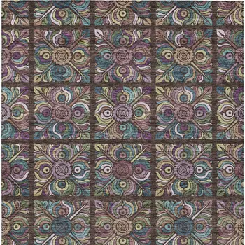 3' X 5' Chocolate Purple And Teal Blue Medallion Washable Indoor Outdoor Area Rug