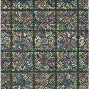 9' X 12' Fern Green Purple And Teal Blue Medallion Washable Indoor Outdoor Area Rug