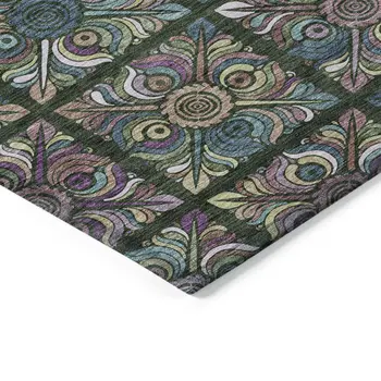10' X 14' Fern Green Purple And Teal Blue Medallion Washable Indoor Outdoor Area Rug