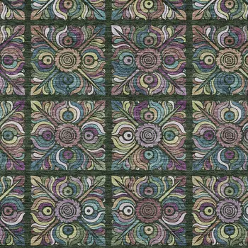 10' X 14' Fern Green Purple And Teal Blue Medallion Washable Indoor Outdoor Area Rug