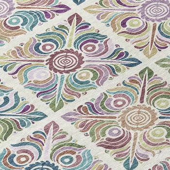 8' Ivory Purple And Teal Blue Round Medallion Washable Indoor Outdoor Area Rug