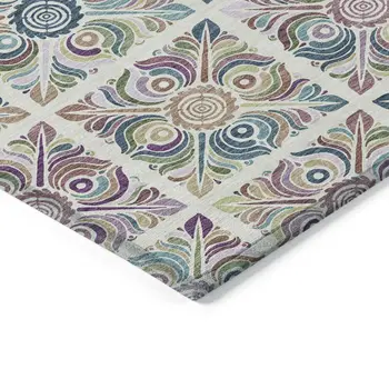 8' X 10' Ivory Purple And Teal Blue Medallion Washable Indoor Outdoor Area Rug
