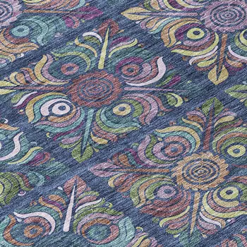 3' X 5' Navy Blue Purple And Teal Blue Medallion Washable Indoor Outdoor Area Rug