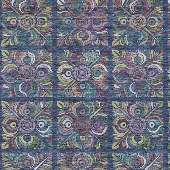 9' X 12' Navy Blue Purple And Teal Blue Medallion Washable Indoor Outdoor Area Rug