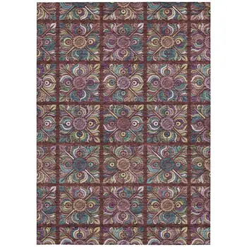 3' X 5' Orange Purple And Teal Blue Medallion Washable Indoor Outdoor Area Rug