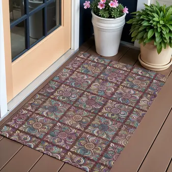 3' X 5' Orange Purple And Teal Blue Medallion Washable Indoor Outdoor Area Rug