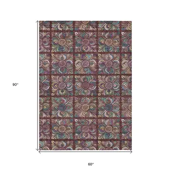 5' X 8' Orange Purple And Teal Blue Medallion Washable Indoor Outdoor Area Rug