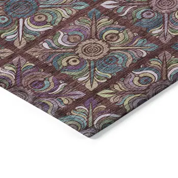 5' X 8' Orange Purple And Teal Blue Medallion Washable Indoor Outdoor Area Rug