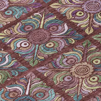 5' X 8' Orange Purple And Teal Blue Medallion Washable Indoor Outdoor Area Rug
