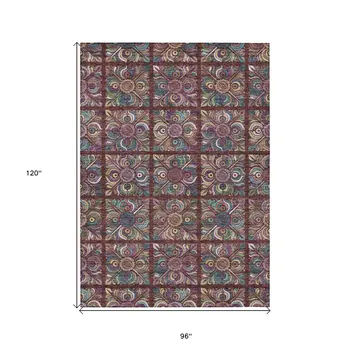 8' X 10' Orange Purple And Teal Blue Medallion Washable Indoor Outdoor Area Rug
