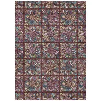9' X 12' Orange Purple And Teal Blue Medallion Washable Indoor Outdoor Area Rug