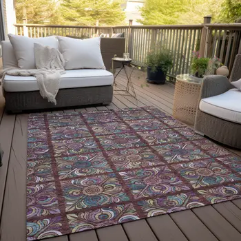 10' X 14' Orange Purple And Teal Blue Medallion Washable Indoor Outdoor Area Rug