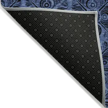 3' X 5' Denim Blue And Charcoal Medallion Washable Indoor Outdoor Area Rug