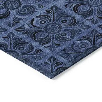 3' X 5' Denim Blue And Charcoal Medallion Washable Indoor Outdoor Area Rug
