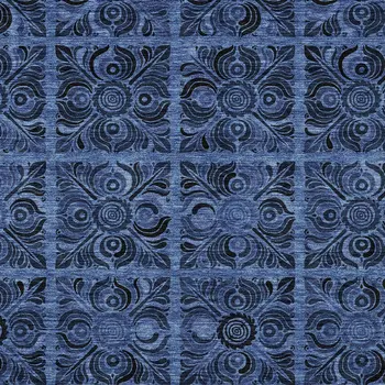 3' X 5' Denim Blue And Charcoal Medallion Washable Indoor Outdoor Area Rug