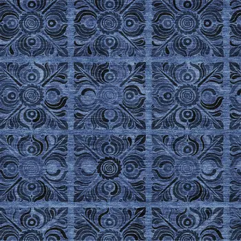 5' X 8' Denim Blue And Charcoal Medallion Washable Indoor Outdoor Area Rug