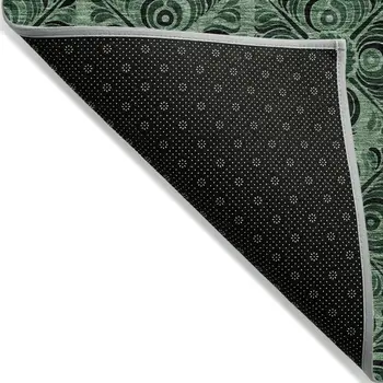5' X 8' Fern Green And Charcoal Medallion Washable Indoor Outdoor Area Rug
