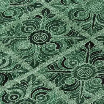 8' Fern Green And Charcoal Round Medallion Washable Indoor Outdoor Area Rug