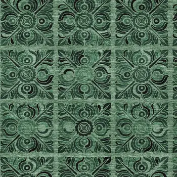 9' X 12' Fern Green And Charcoal Medallion Washable Indoor Outdoor Area Rug