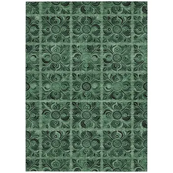 10' X 14' Fern Green And Charcoal Medallion Washable Indoor Outdoor Area Rug