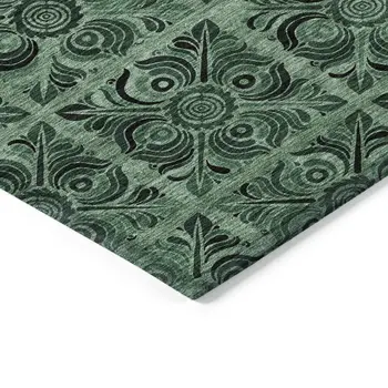 10' X 14' Fern Green And Charcoal Medallion Washable Indoor Outdoor Area Rug