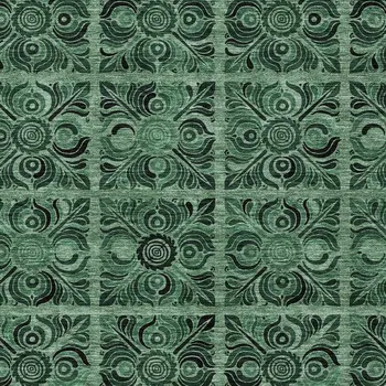 10' X 14' Fern Green And Charcoal Medallion Washable Indoor Outdoor Area Rug