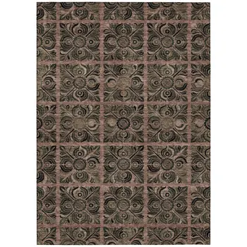 3' X 5' Orange Copper And Charcoal Medallion Washable Indoor Outdoor Area Rug
