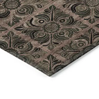 3' X 5' Orange Copper And Charcoal Medallion Washable Indoor Outdoor Area Rug