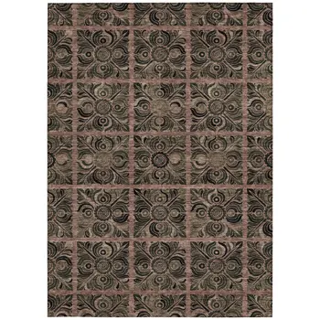 3' X 5' Orange Copper And Charcoal Medallion Washable Indoor Outdoor Area Rug
