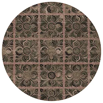 8' Orange Copper And Charcoal Round Medallion Washable Indoor Outdoor Area Rug