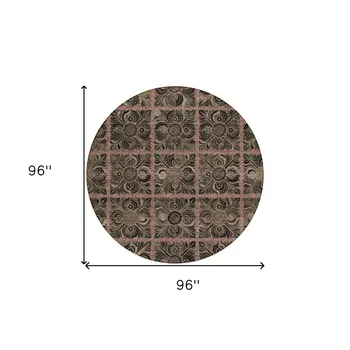 8' Orange Copper And Charcoal Round Medallion Washable Indoor Outdoor Area Rug