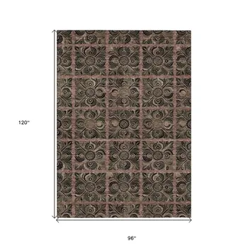 8' X 10' Orange Copper And Charcoal Medallion Washable Indoor Outdoor Area Rug