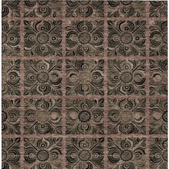 9' X 12' Orange Copper And Charcoal Medallion Washable Indoor Outdoor Area Rug