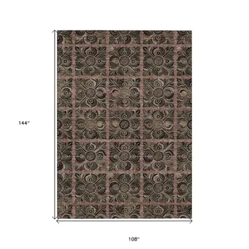 9' X 12' Orange Copper And Charcoal Medallion Washable Indoor Outdoor Area Rug