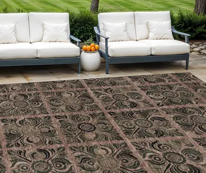 10' X 14' Orange Copper And Charcoal Medallion Washable Indoor Outdoor Area Rug