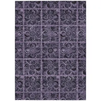 3' X 5' Purple Plum And Charcoal Medallion Washable Indoor Outdoor Area Rug