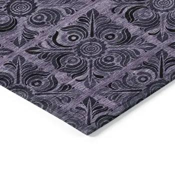 3' X 5' Purple Plum And Charcoal Medallion Washable Indoor Outdoor Area Rug