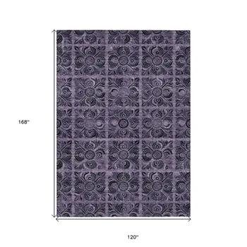 10' X 14' Purple Plum And Charcoal Medallion Washable Indoor Outdoor Area Rug