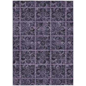 10' X 14' Purple Plum And Charcoal Medallion Washable Indoor Outdoor Area Rug