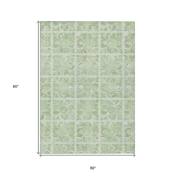 5' X 8' Artichoke Green And Mint Green Medallion Washable Indoor Outdoor Area Rug
