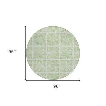8' Artichoke Green And Mint Green Round Medallion Washable Indoor Outdoor Area Rug
