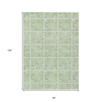 8' X 10' Artichoke Green And Mint Green Medallion Washable Indoor Outdoor Area Rug