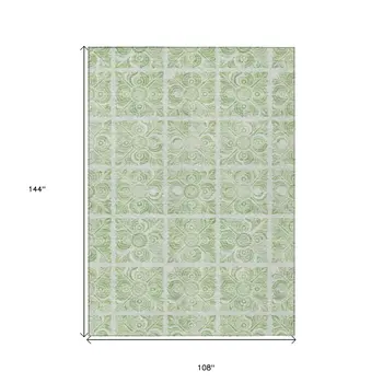 9' X 12' Artichoke Green And Mint Green Medallion Washable Indoor Outdoor Area Rug