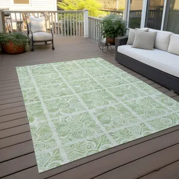 9' X 12' Artichoke Green And Mint Green Medallion Washable Indoor Outdoor Area Rug
